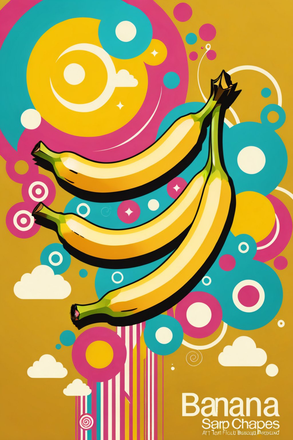 (An amazing and captivating abstract illustration:1.4), banana, food focus, food, no humans, (grunge style:1.1), (frutiger style:1.3), (colorful:1.3), (2004 aesthetics:1.2). BREAK (beautiful vector shapes:1.3), clouds, circles, (no text:1.4), swirls, arrow \(symbol\), (gradient background:1.3). BREAK highest quality, sharp details, oversaturated, detailed and intricate, yellow theme, original artwork, trendy, vintage, award-winning, artint, SFW