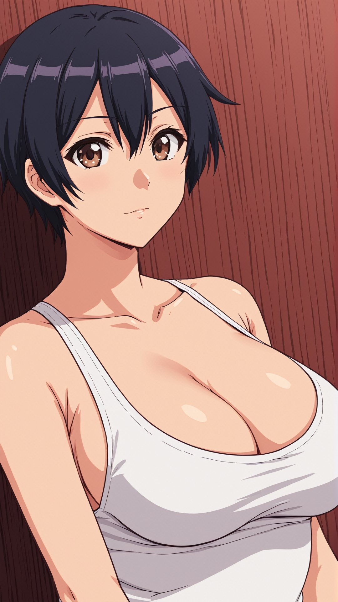 Kokonoe Aki, black hair, short hair, brown eyes, big breasts, 