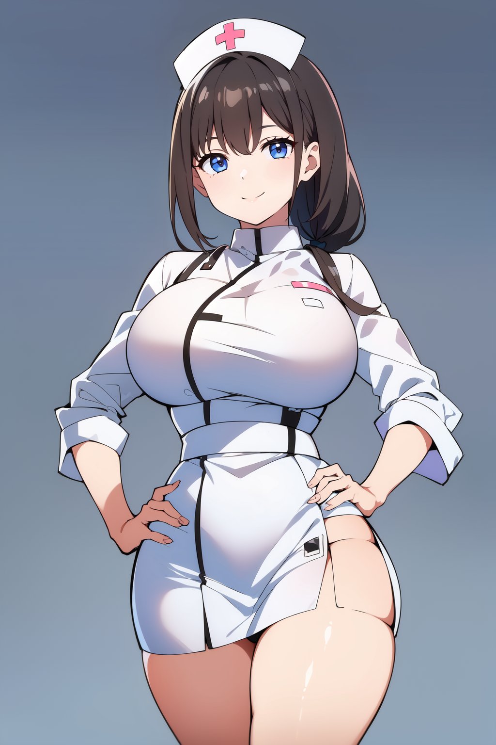 score_9, score_8_up, score_7_up, score_6_up, score_5_up, score_4_up, 
Source_Anime, 
1 girl, mature and beautiful girl, Japanese nurse, nurse suit, Slim figure, syringe, gray gradient background, no background, Nurse suit