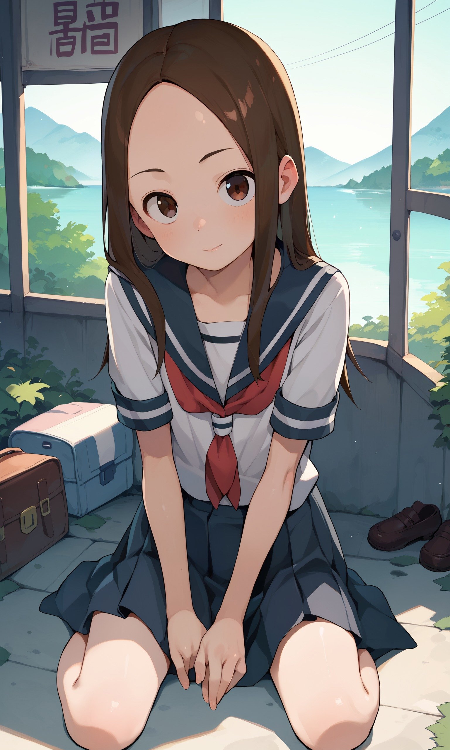 score_9, score_8_up, score_7_up, score_6_up, score_5_up, score_4_up, source_anime, BREAK 1girl, solo, takagi-san, school uniform, white shirt, looking at viewer, scenery, pov, <lora:takagi-san-000070:1.0>