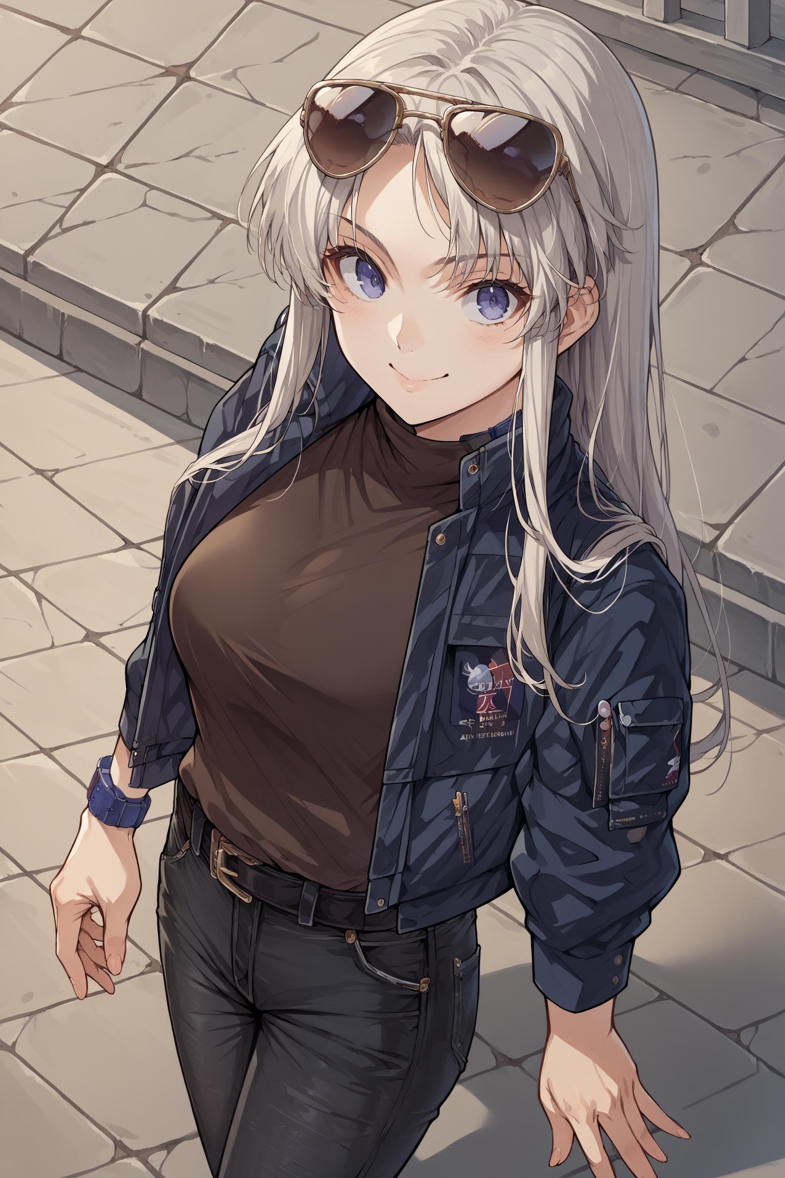 score_9, score_8_up, score_7_up, , rating_general,1girl ,epcd, aviator black sunglasses, brown sweater, denim, blue jacket, belt, wristwatch, black jeans, high heel boots, dynamic angle , source_anime,  cowboy shot, smile, <lora:EnterprisePDCAMEcomplete AL:1>, portrait, close up