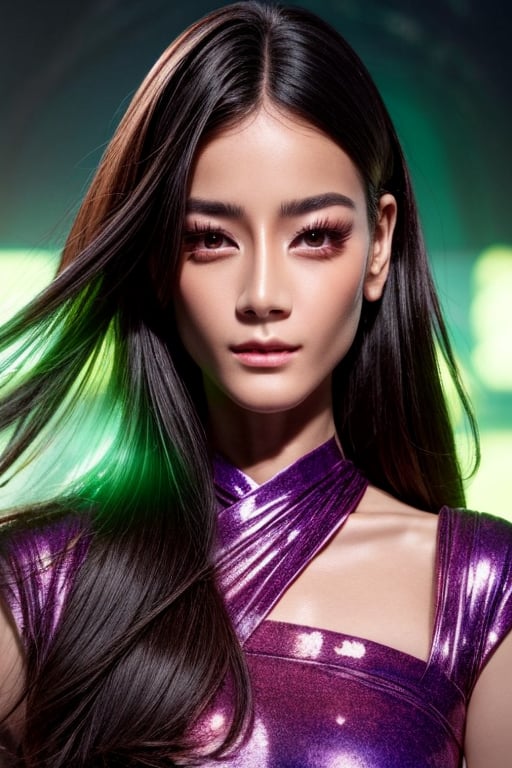 1girl wearing purple oriental art clothing, casts a huge light green hologram powerfully to envelope and surround her. The huge light green hologram having a giant pheonix shape with fantasy and mysterious elements. Front view. Close up view. Realistic. Ray-traced. Full length body. Oriental mysterious atmosphere, unreal, mystical, luminous, surreal, high resolution, sharp details, soft, with a dreamy glow, translucent, in 8k resolution, beautiful, stunning, a mythical being exuding energy, textures, breathtaking beauty, pure perfection, with a divine presence, unforgettable, and impressive,DD_v1,photorealistic,realistic