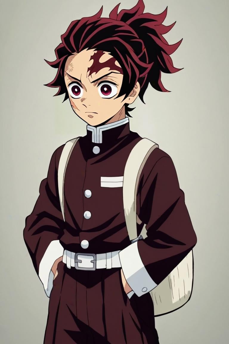 score_9, score_8_up, score_7_up, score_6_up, score_5_up, score_4_up, BREAK source_anime, anime screencap, anime coloring, , , , , 1boy, solo, male focus, <lora:tanjirou_kamado_pony:0.8>, tanjirou_kamado, red hair, red eyes, ponytail, scar, scar on face, scar on forehead, demon slayer uniform, easter costume, school, , <lora:sdxl_lightning_8step_lora:1>