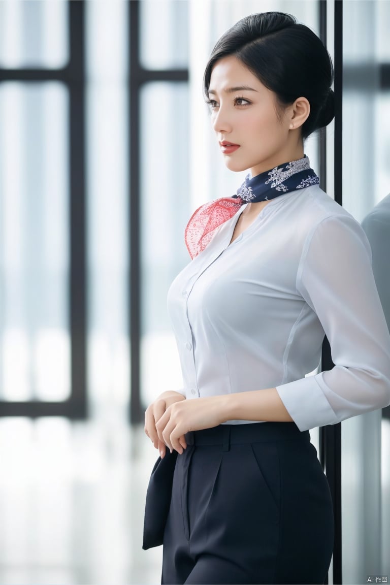 plns,dhkj,1girl,asian,solo,pretty,charming,exquisite facial features,very delicate skin,shirt,pantyhose,black hair,Silk scarves,(ambient light:1.3),(cinematic composition:1.3),Accent Lighting,Volumetric lighting,plns,blurry,(masterpiece, realistic, best quality, highly detailed, profession),plns,dhkj