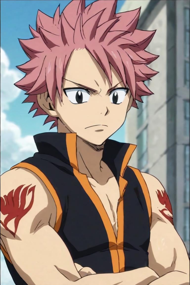 score_9, score_8_up, score_7_up, score_6_up, score_5_up, score_4_up, BREAK source_anime, anime screencap, anime coloring, , , upper body, , 1boy, solo, male focus, <lora:natsu_dragneel_pony:0.78>, natsu_dragneel, pink hair, black eyes, spiked hair, tattoo, , , science fiction space western, , <lora:sdxl_lightning_8step_lora:1>