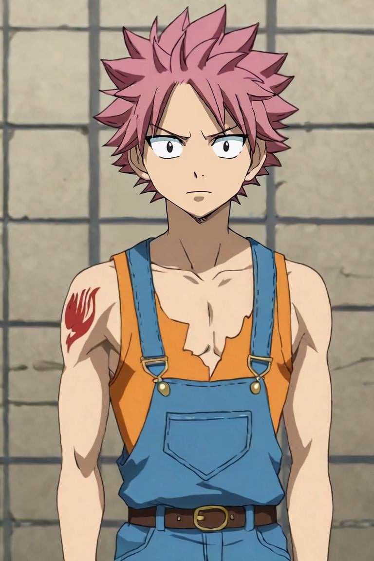 score_9, score_8_up, score_7_up, score_6_up, score_5_up, score_4_up, BREAK source_anime, anime screencap, anime coloring, official style, , upper body, , 1boy, solo, male focus, <lora:natsu_dragneel_pony:0.76>, natsu_dragneel, , overalls, , prison, , <lora:sdxl_lightning_8step_lora:1>