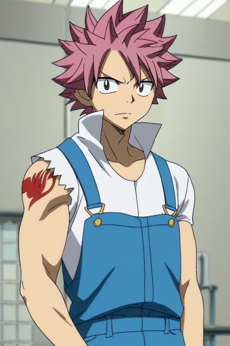 score_9, score_8_up, score_7_up, score_6_up, score_5_up, score_4_up, BREAK source_anime, anime screencap, , , looking at viewer, upper body, depth of field, 1boy, solo, male focus, <lora:natsu_dragneel_pony:0.84>, natsu_dragneel, , overalls, , hospital, , <lora:sdxl_lightning_8step_lora:1>