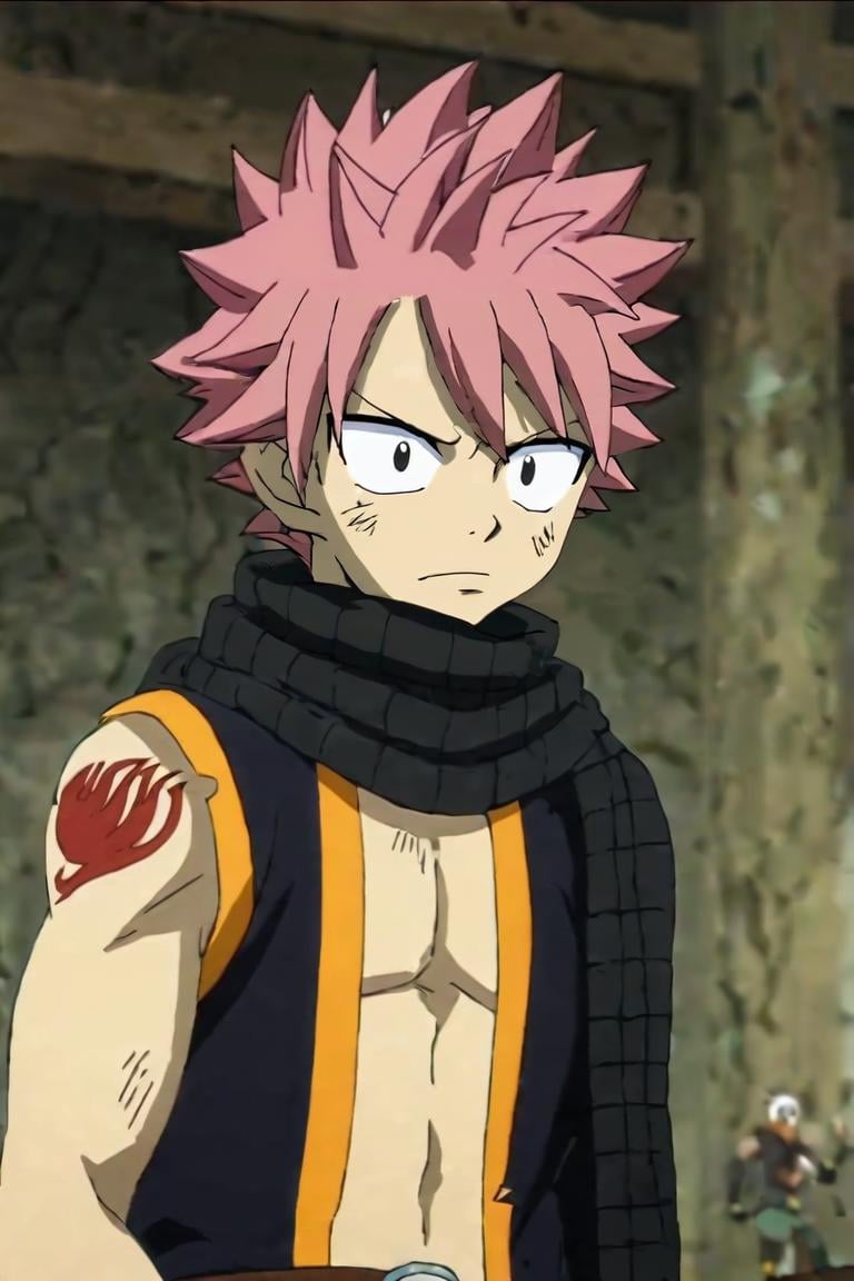 score_9, score_8_up, score_7_up, score_6_up, score_5_up, score_4_up, BREAK source_anime, anime screencap, , , , , depth of field, 1boy, solo, male focus, <lora:natsu_dragneel_pony:0.96>, natsu_dragneel, pink hair, black eyes, spiked hair, tattoo, scarf, zombie costume, Shambhala: A hidden paradise where enlightened beings live in perfect harmony, , <lora:sdxl_lightning_8step_lora:1>