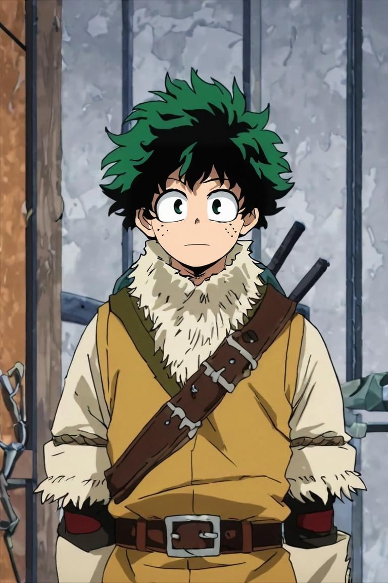 score_9, score_8_up, score_7_up, score_6_up, score_5_up, score_4_up, BREAK source_anime, anime screencap, anime coloring, official style, looking at viewer, upper body, , 1boy, solo, male focus, <lora:izuku_midoriya_pony:1>, izuku_midoriya, , , viking costume, workshop, , <lora:sdxl_lightning_8step_lora:1>