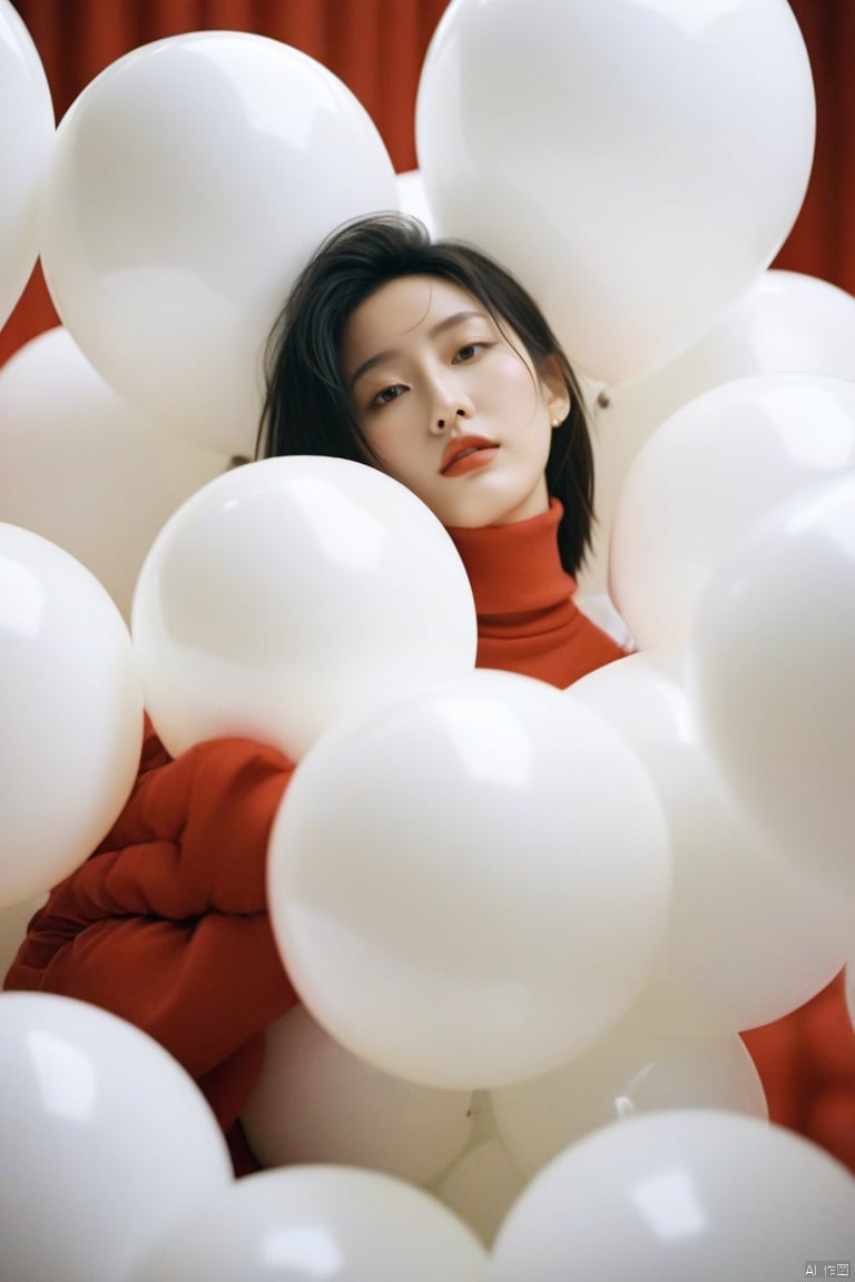  breathtaking cinematic film still,Cowboy_Shot,blouse,a cinematic fashion portrait photo of beautiful young woman from the 90s wearing a red turtleneck standing in the middle of a ton of white balloons,dramatic lighting,taken on a hasselblad medium format camera,looks like liuyifei,white balloon,shallow depth of field,vignette,highly detailed,high budget,bokeh,cinemascope,moody,epic,gorgeous,film grain,grainy . award-winning,professional,highly detailed,sc,monkren,, monkren