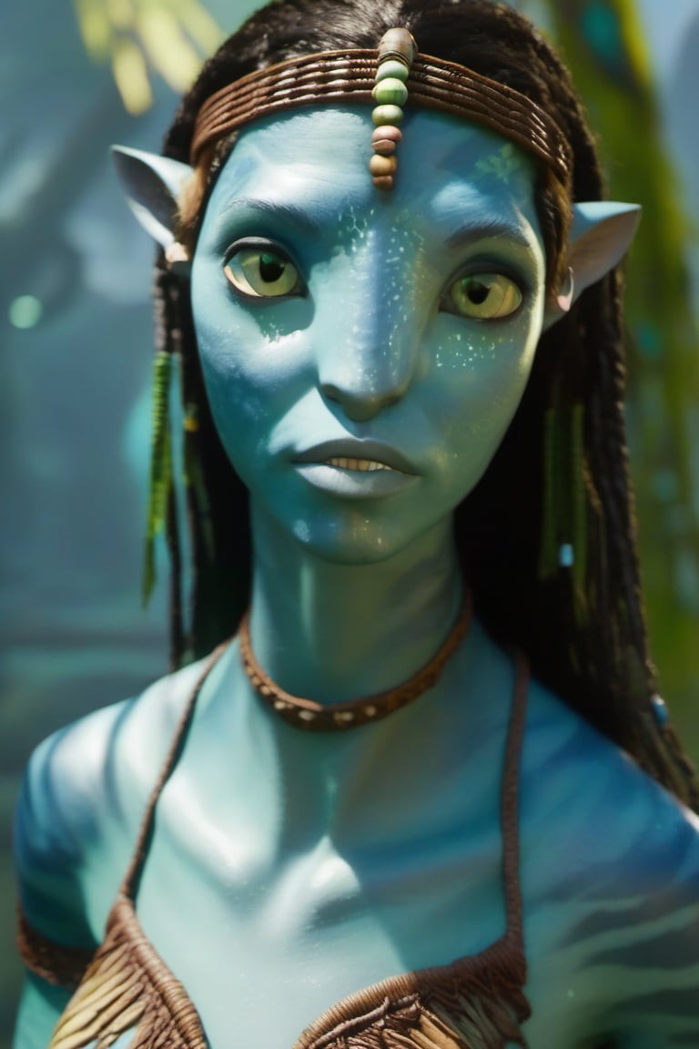  nude,Front view, looking at viewer,Na'vi girl, na'vi, 3/4 body view, detailed, detailed face, detailed eyes, skin details,