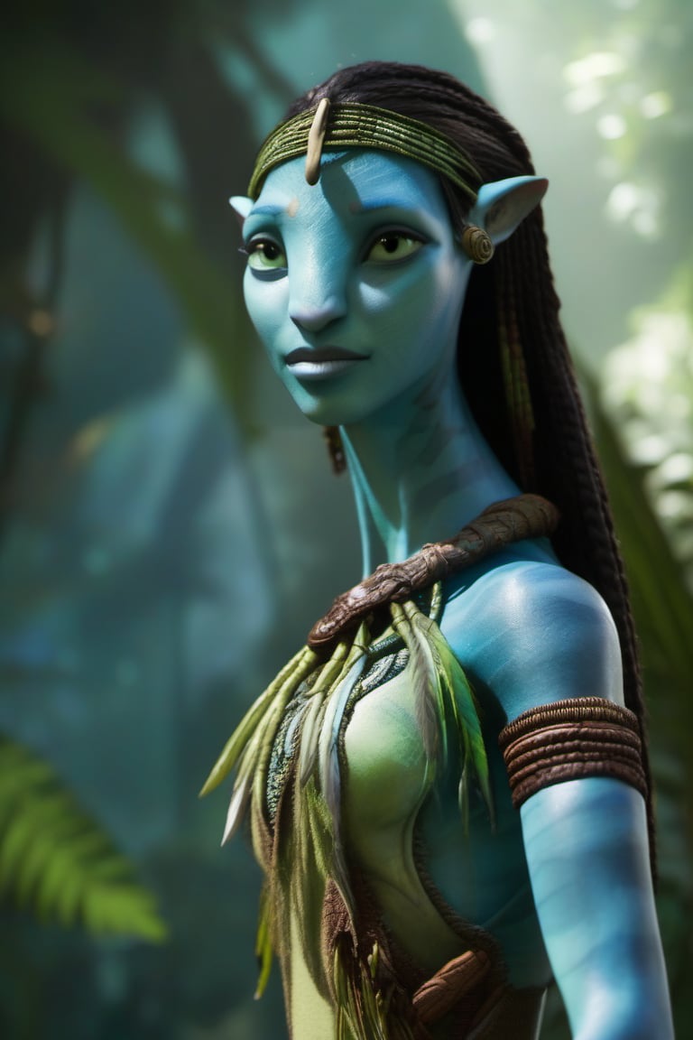 Front view, looking at viewer,Na'vi girl, na'vi, 3/4 body view