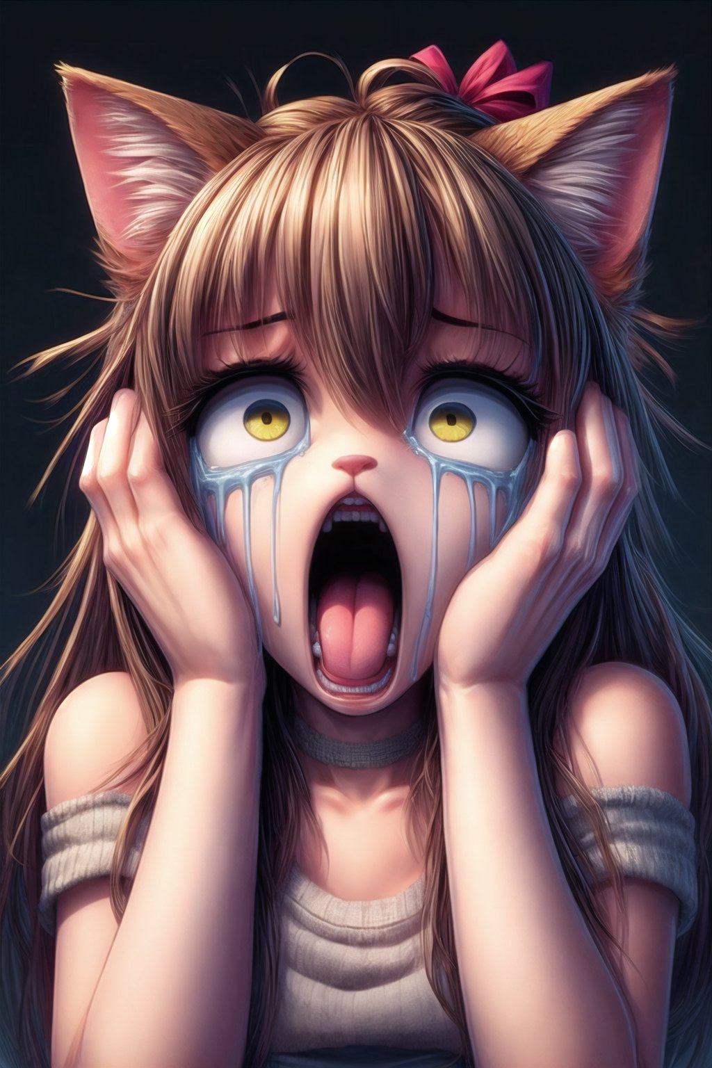 cat girl,open mouth,hands on the face.crying,FaceST1