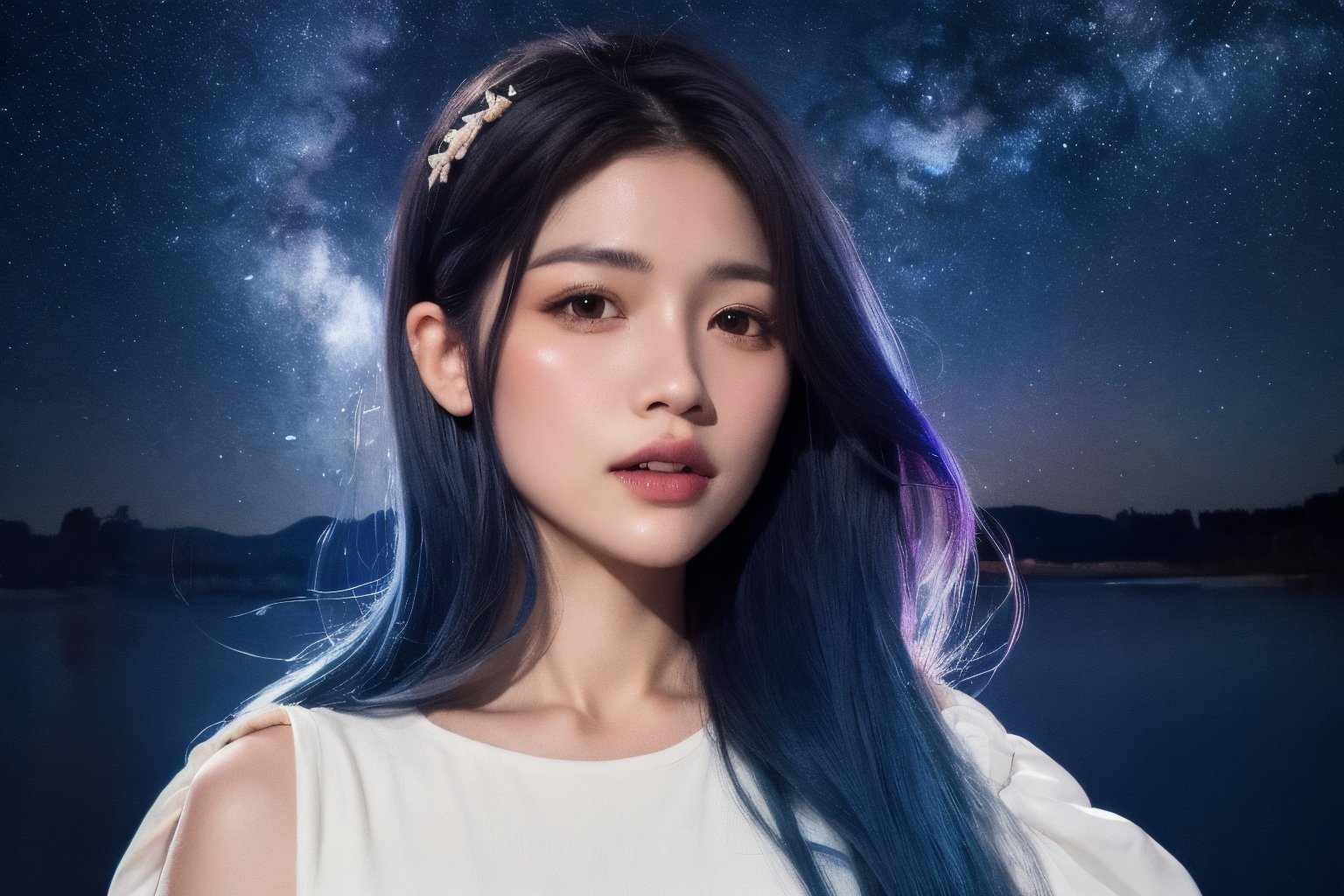 {{best quality}}, {{masterpiece}}, {{ultra-detailed}}, {illustration}, {detailed light}, {an extremely delicate and beautiful}, a girl, {beautiful detailed eyes}, stars in the eyes, messy floating hair, colored inner hair, Starry sky adorns hair, depth of field,nin