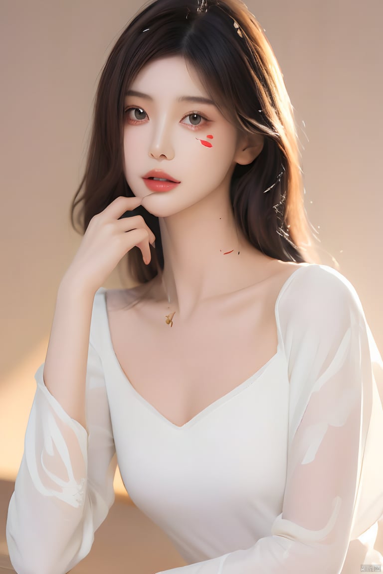  Best quality, masterpiece, ultra high res, (photorealistic:1.2), a girl,Depth of field, golden hour, (rim lighting:1.1), soft shadows, vibrant colors, hazy glow, painterly effect, dreamy atmosphere,A clear face,Black hair, long hair, straight hair,( white clothes:1.2),Tight clothes,Close-fitting clothes,Perfect facial features,Amazing beauty,collarbone, slender waist, colored lead, national style, (hand painting:1.3), mystery, 1 girl