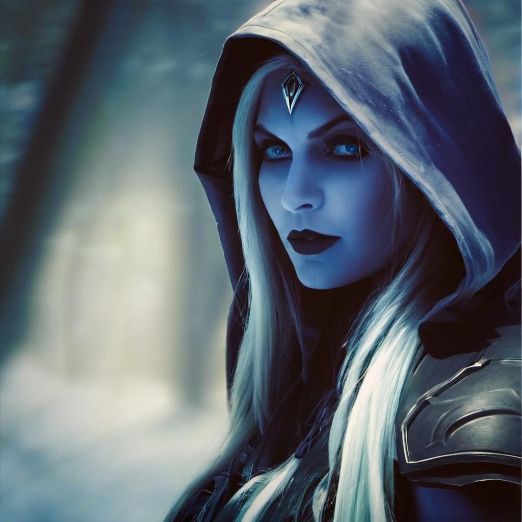 1girl, <lora:Drow:1> Drow, hood, best quality