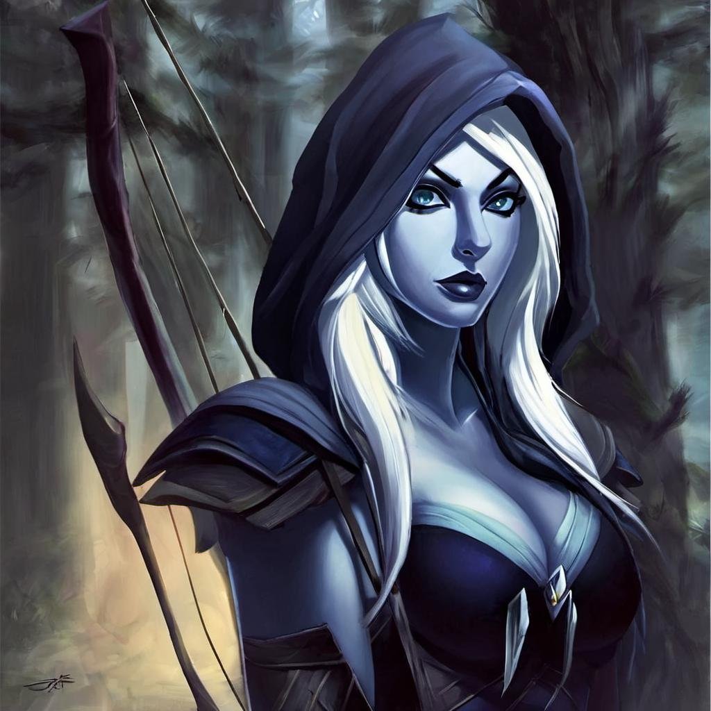 1girl, <lora:Drow:1> Drow, hood, best quality