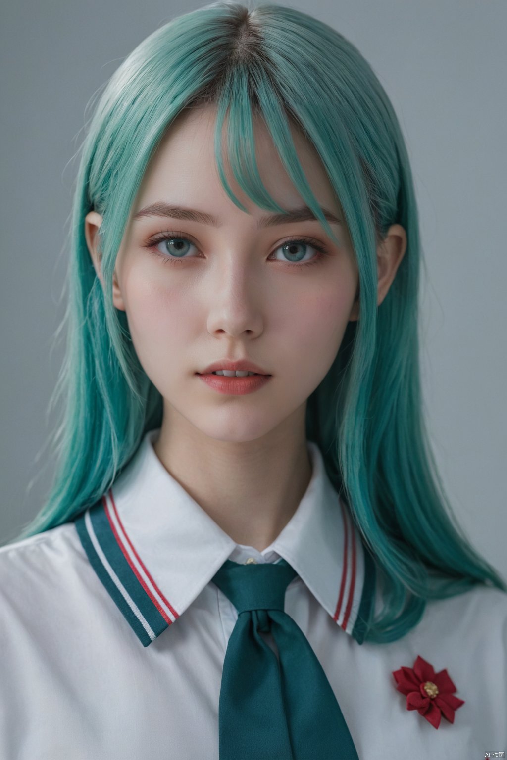 photorealistic,portrait of hubggirl, 
(ultra realistic,best quality),photorealistic,Extremely Realistic, in depth, cinematic light,

1girl, solo, looking at viewer, red and cyan theme,
sexy pose, (light green hair,multicolored hair), full body shot, school uniform, 

perfect lighting, vibrant colors, intricate details, high detailed skin, pale skin, intricate background, 
