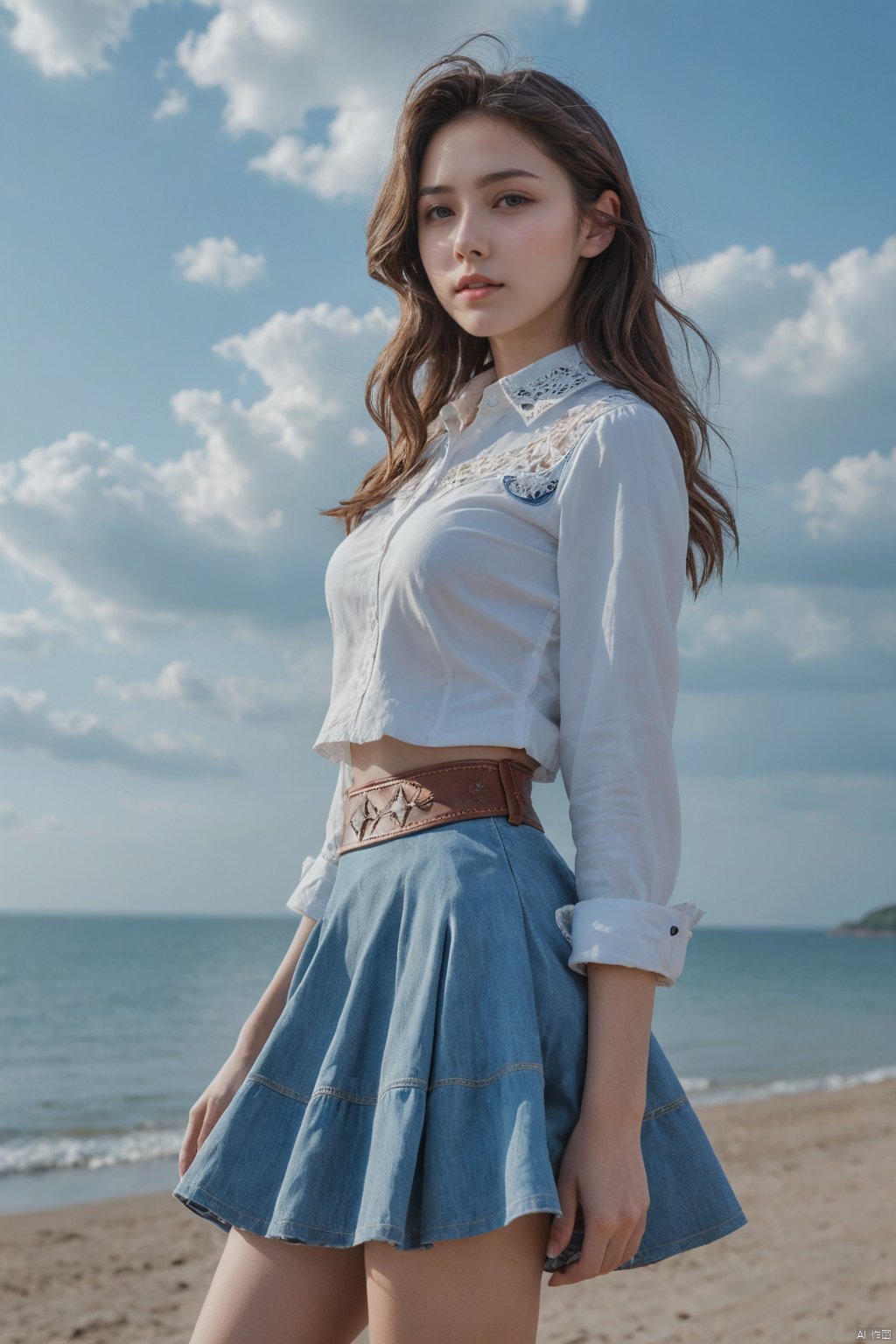  photorealistic,portrait of hubggirl, 
(ultra realistic,best quality),photorealistic,Extremely Realistic, in depth, cinematic light,

1girl,(medium hair:1.4),outdoors,(front:1.3),(standing:1.3),seaside,cloudy sky,High-low skirt,(cowboy_shot:1.2),navelwavy hair, 

perfect lighting, vibrant colors, intricate details, high detailed skin, pale skin, intricate background,