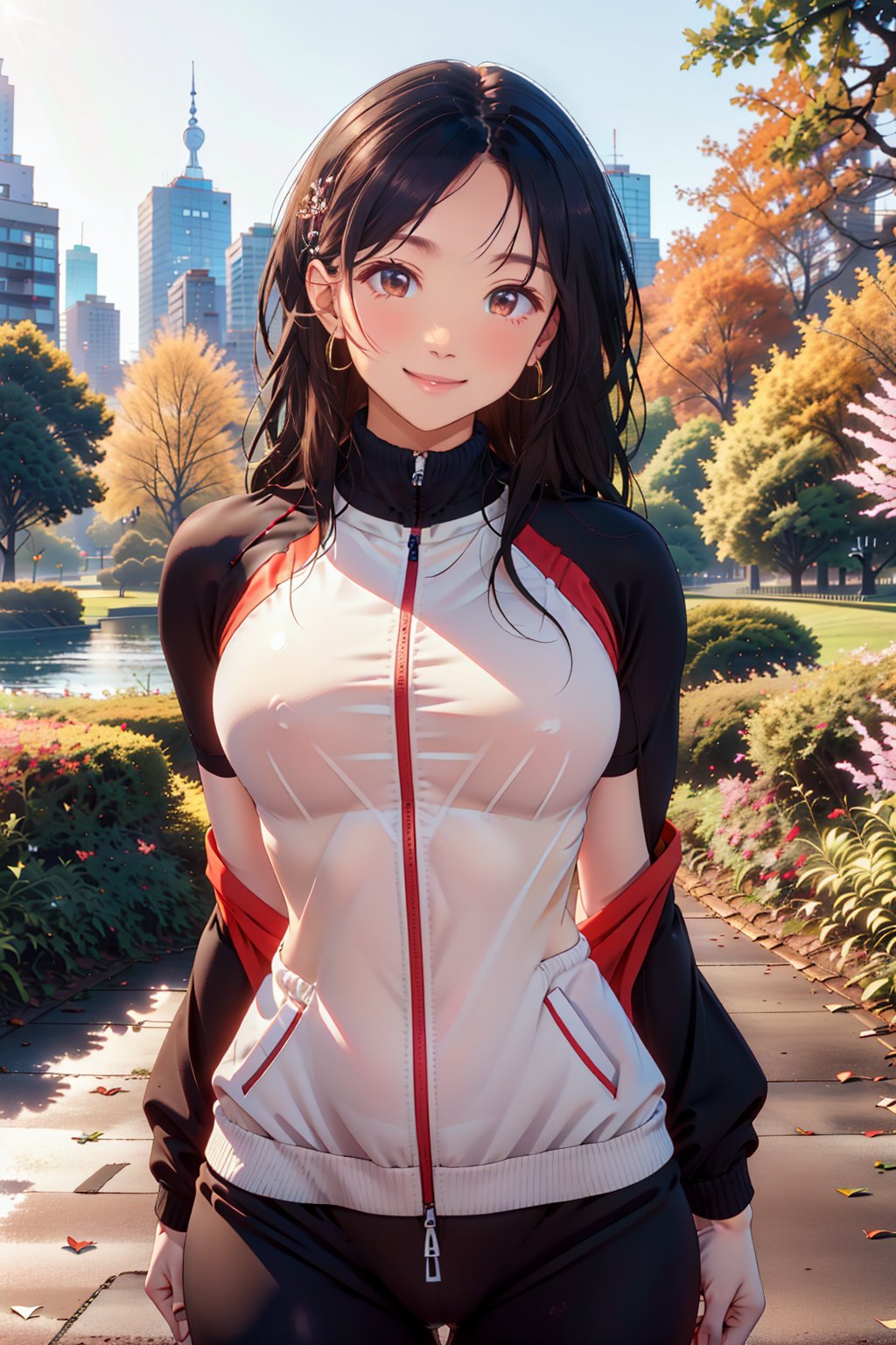 wo_p3rfb0dy01, pale skin, woman wearing a gym outfit, long hair, in a park, solo, mastepiece, 8k, high_res, studio lighting, hyperdetailed,photorealistic,(Gianna2:1.3)