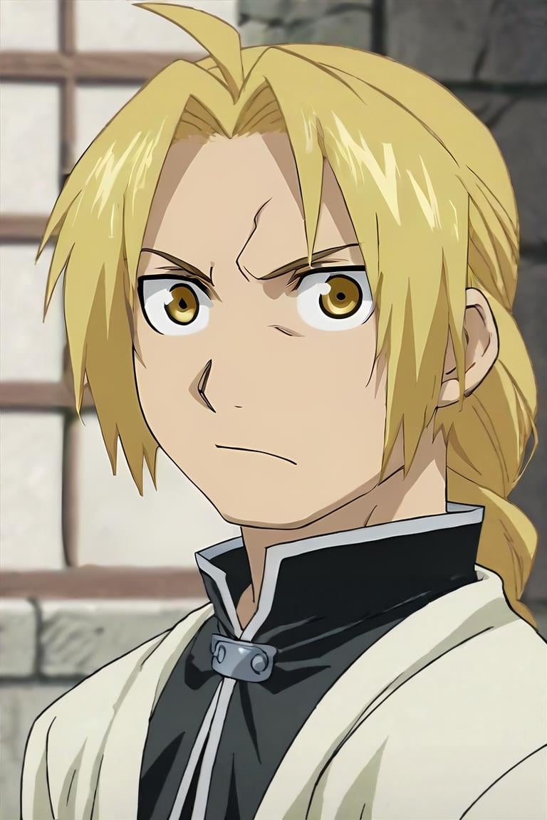 score_9, score_8_up, score_7_up, score_6_up, score_5_up, score_4_up, BREAK source_anime, anime screencap, , , , upper body, depth of field, 1boy, solo, male focus, <lora:edward_elric_pony:0.94>, edward_elric, blonde hair, yellow eyes, braid, single braid, braided ponytail, , convict costume, stone walkway, , <lora:sdxl_lightning_8step_lora:1>