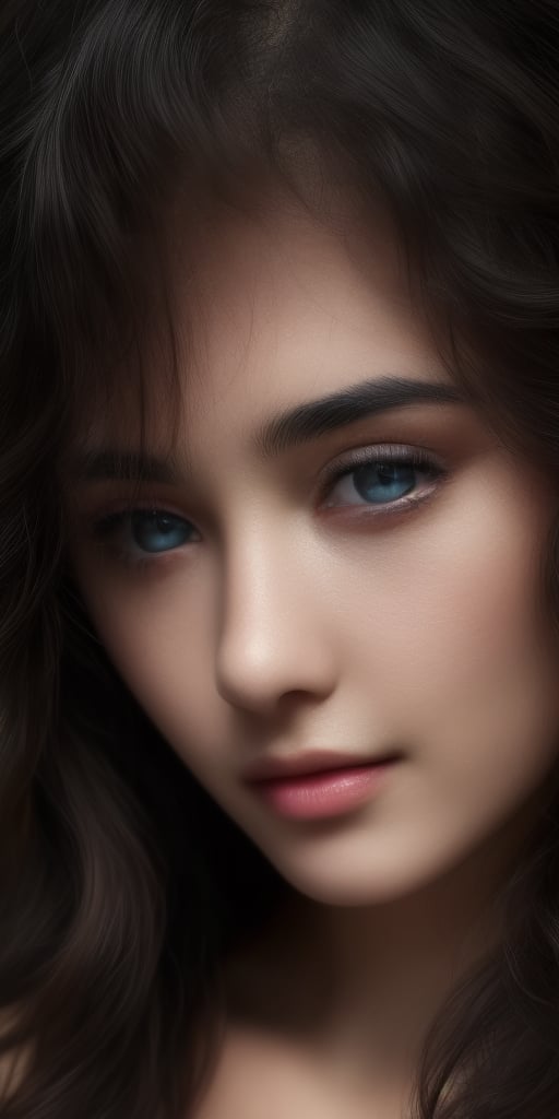 8k,  HD,  RAW photo,  best quality,  (masterpiece:1.2),  (realistic,  photo-realistic),  (highly detailed), zara,  18 years old, very beautiful face, beautiful eyes, perfect body, sexy_lips,  innocence_face, long black hair, front_viewer, smokey dark background 