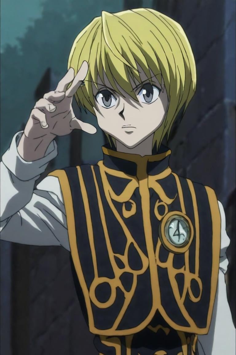 score_9, score_8_up, score_7_up, score_6_up, score_5_up, score_4_up, BREAK source_anime, anime screencap, , , , upper body, , 1boy, solo, male focus, <lora:kurapika_hxh_pony:1>, kurapika_hxh, blonde hair, grey eyes, short hair, bangs, hair between eyes, halloween costume, steampunk, One hand raised, seeking attention, <lora:sdxl_lightning_8step_lora:1>