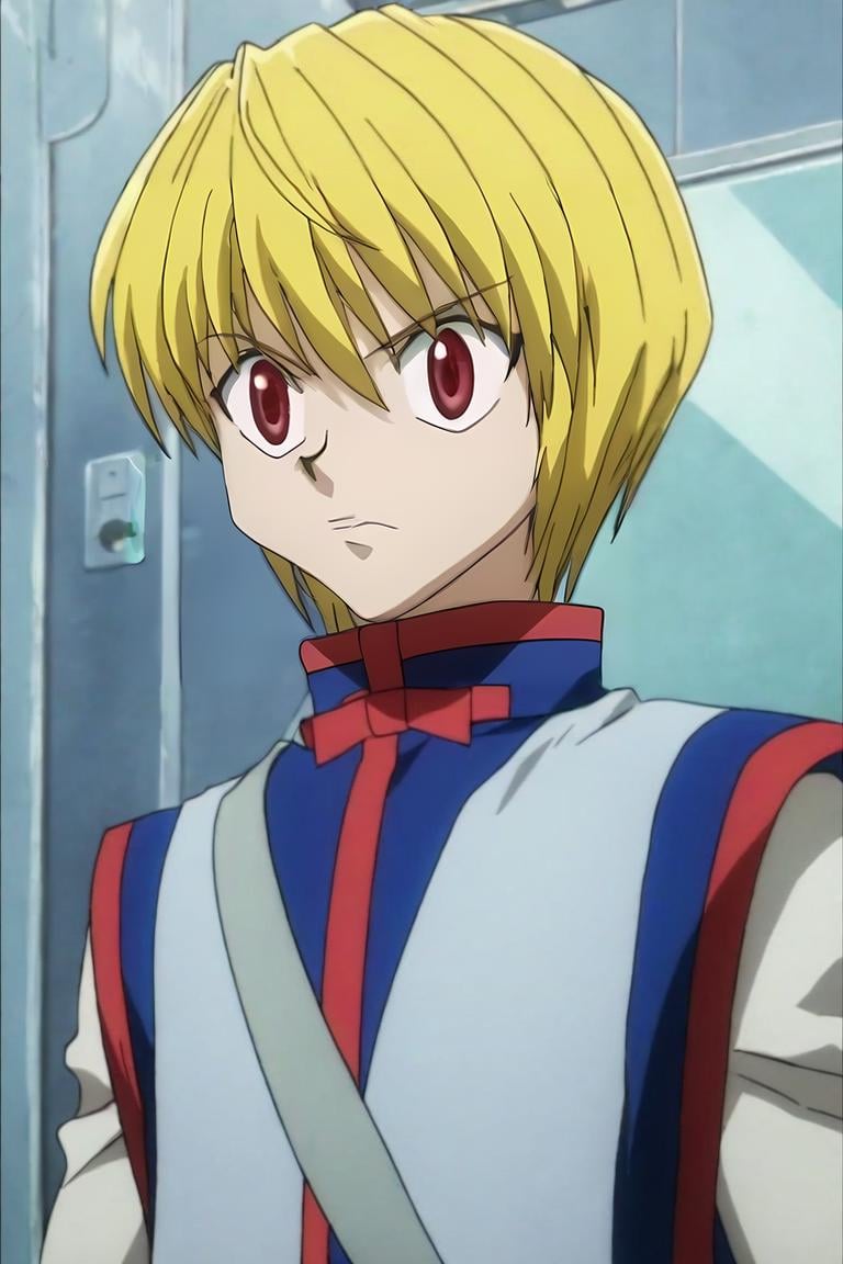 score_9, score_8_up, score_7_up, score_6_up, score_5_up, score_4_up, BREAK source_anime, anime screencap, , official style, , upper body, , 1boy, solo, male focus, <lora:kurapika_hxh_pony:1>, kurapika_hxh, blonde hair, red eyes, short hair, bangs, hair between eyes, , , , space elevator, , <lora:sdxl_lightning_8step_lora:1>