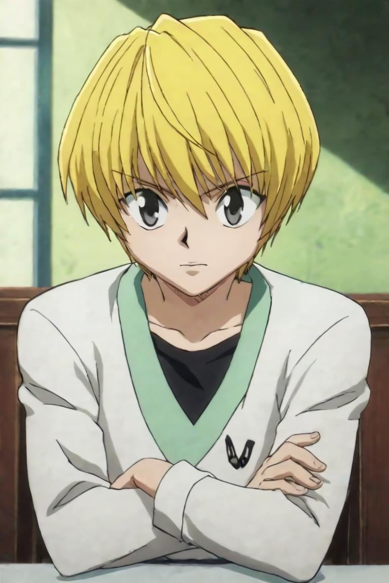 score_9, score_8_up, score_7_up, score_6_up, score_5_up, score_4_up, BREAK source_anime, anime screencap, , official style, , upper body, , 1boy, solo, male focus, <lora:kurapika_hxh_pony:0.86>, kurapika_hxh, , , , A magical kingdom where everything is perfect and everyone is happy, Sitting with legs crossed and hands on lap, appearing composed and attentive, <lora:sdxl_lightning_8step_lora:1>