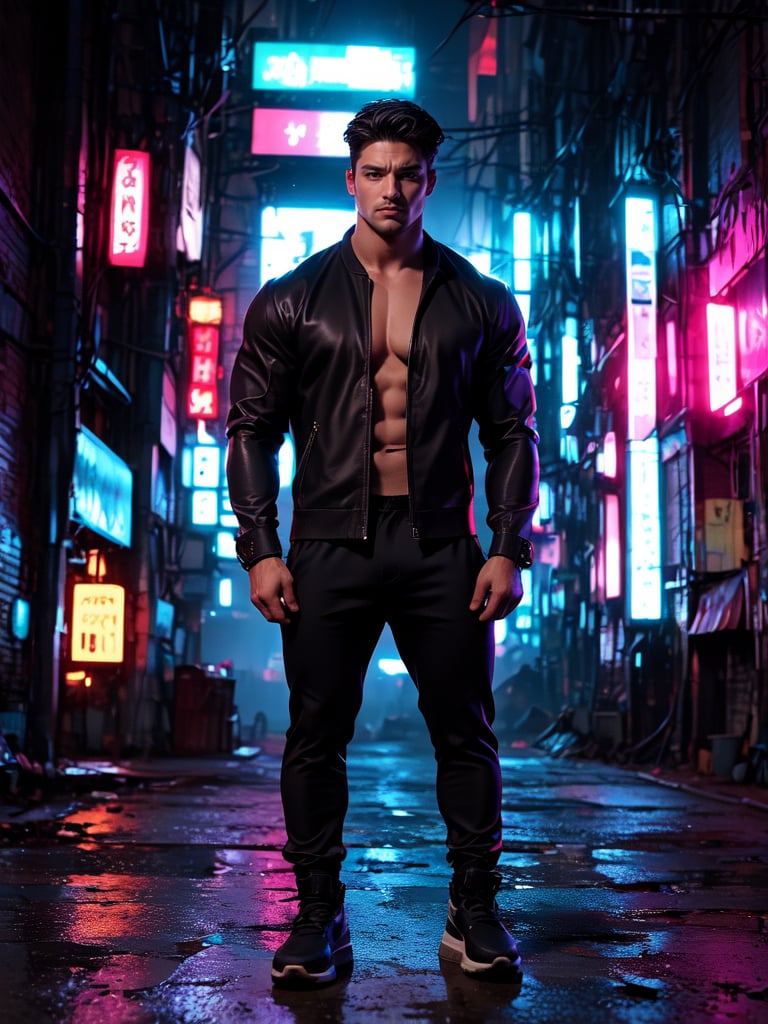 (masterpiece, high quality:1.5), (8K, HDR), 
BREAK
1boy, solo, beautiful, full body, Cyberpunk Clothing, FuturEvoLabCyberpunk, Handsome boy, 