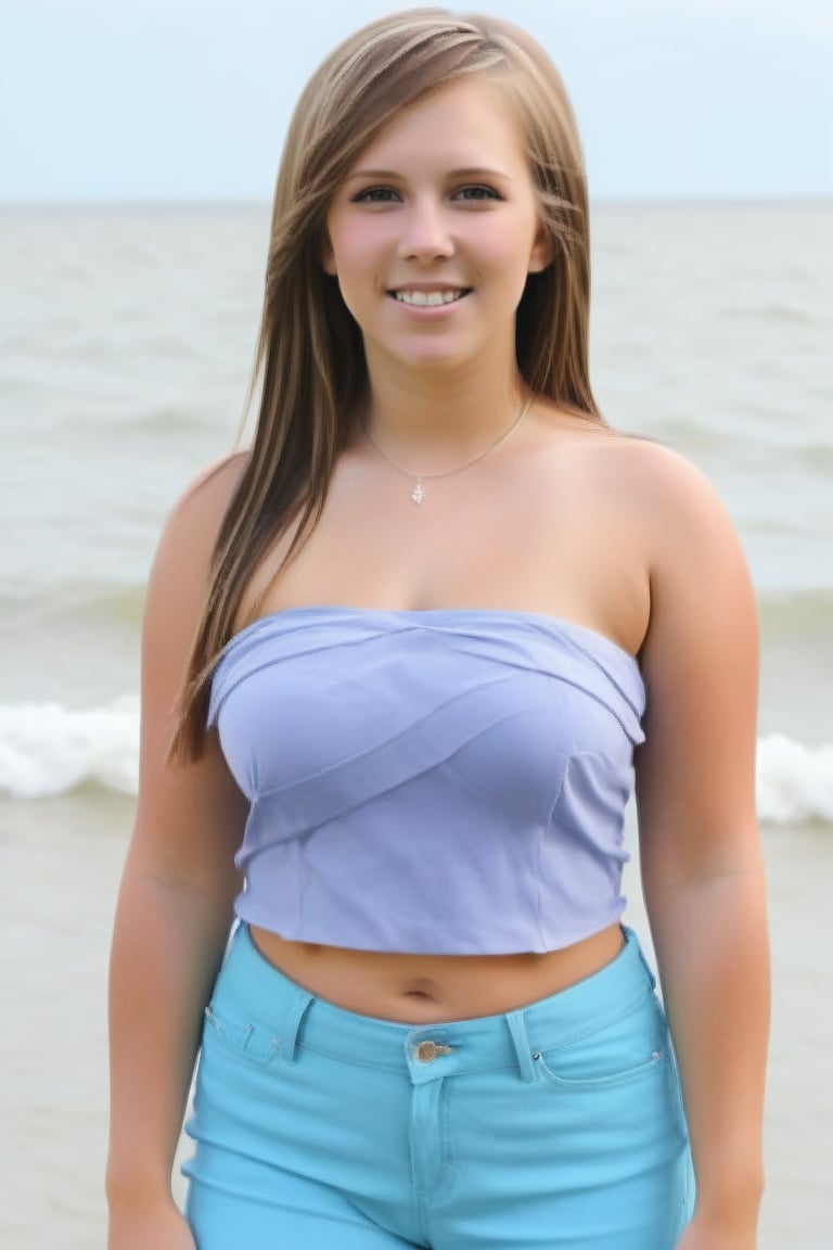 nice beautiful texas girl posing, realistic, full figure at seaside
