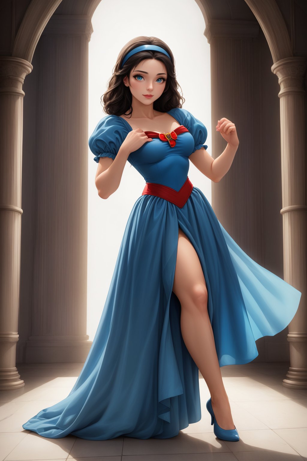 Pin up version of Snow White and the seven dawfs painted in the style of Olivia De Berardinis