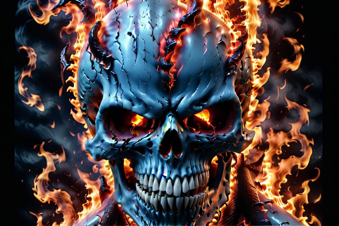 (masterpeice), amazing art work, Skull, Demonic, evil looking, forming out of fire and flames,demonic skull,evil skull