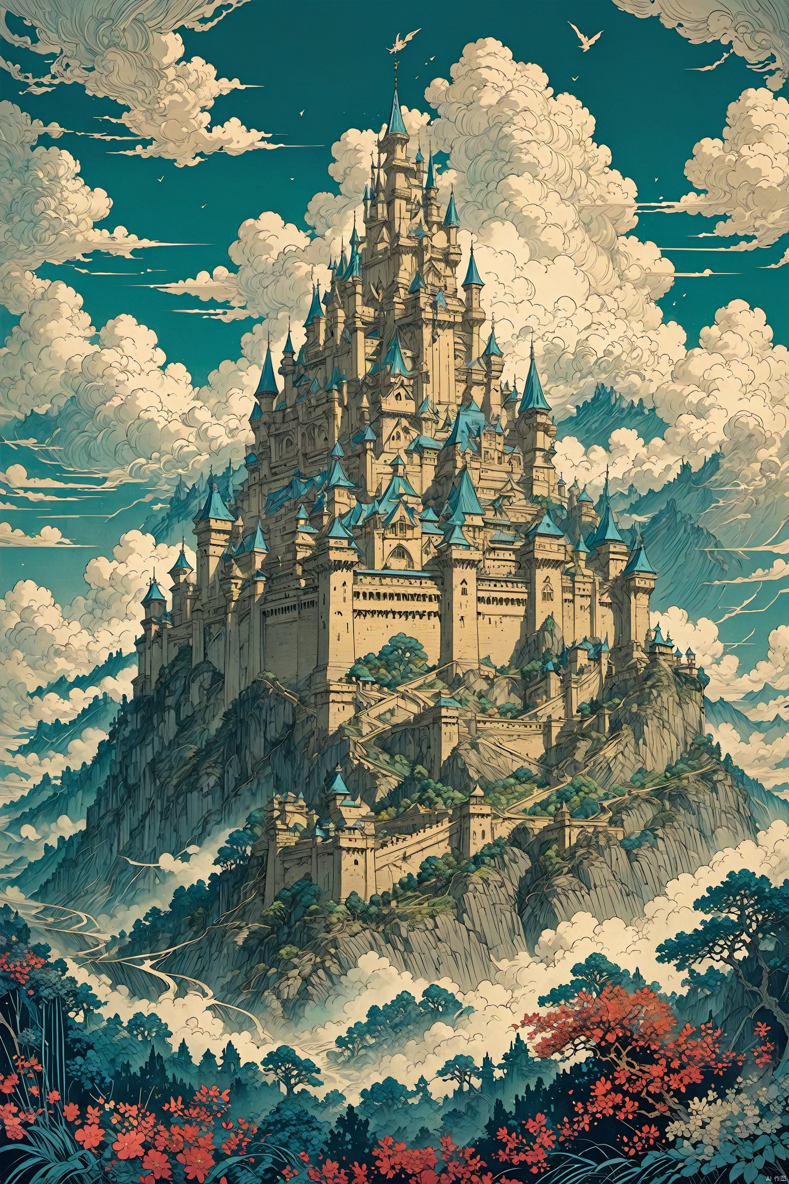  masterpiece,best quality, line art,line style,as style,
dynamic illustration of a majestic castle on the cloud, Divine Kingdom Descends, adventure, Gorgeous, Holy, heartshaking, intricate, anime screencap, scenery,