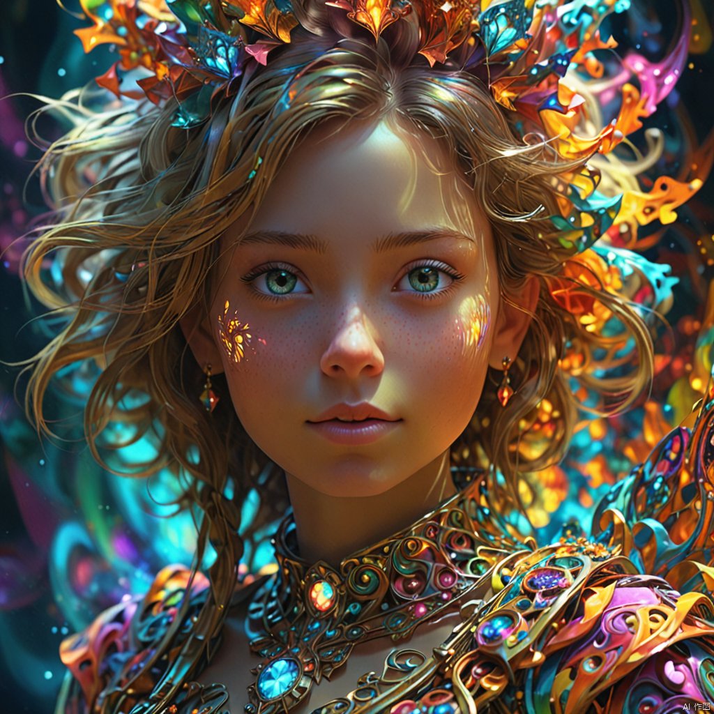 1girl,Authenticity,

magical radiance, Concept art,
fractal, colorful, depth of field , vivid colors, 
﻿