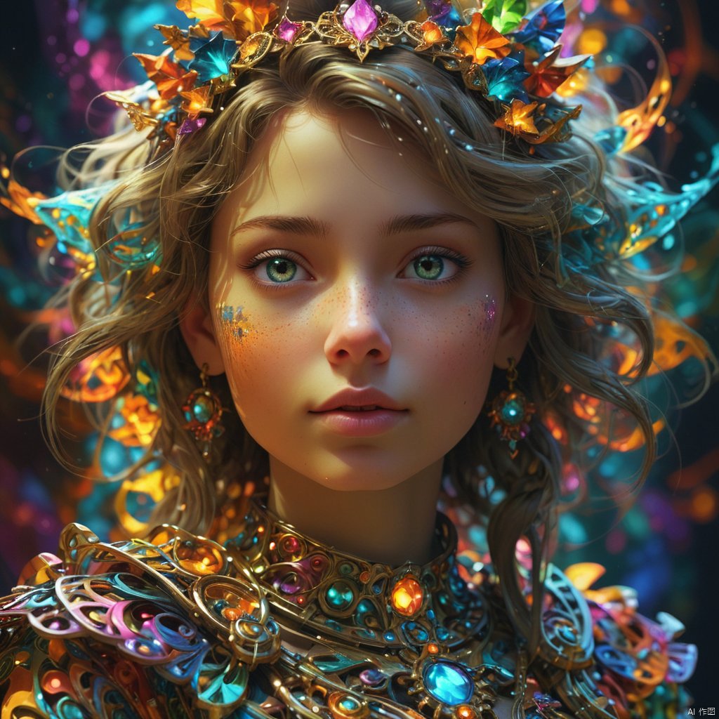 1girl,Authenticity,

magical radiance, Concept art,
fractal, colorful, depth of field , vivid colors, 
﻿