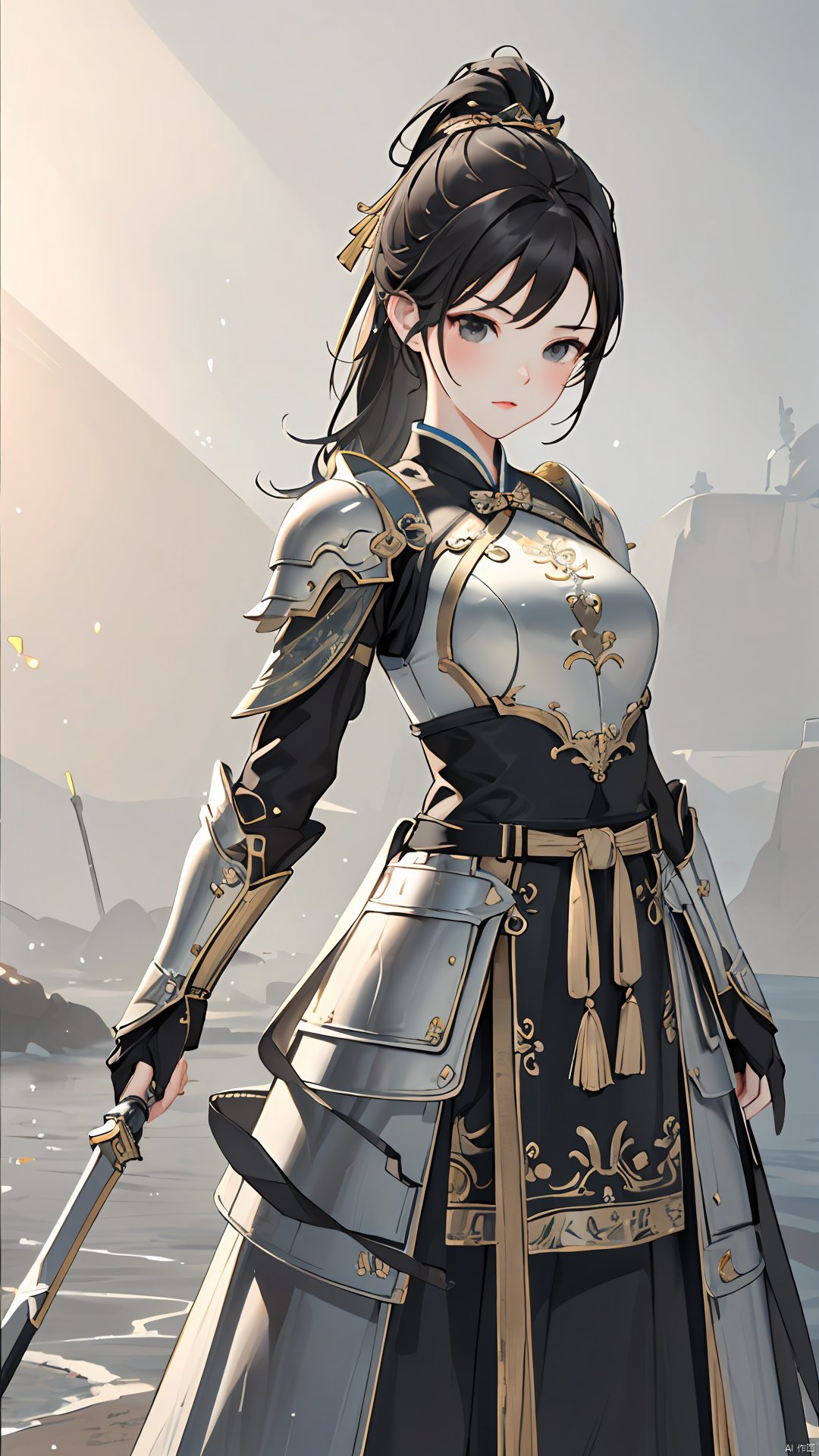  masterpiece,best quality,1girl, beautiful chinese girl, (beautiful detailed armor), black eyes,
Game art,The best picture quality,Highest resolution,8K,(Head close-up),(Rule of thirds),Unreal Engine 5 rendering works, (The Girl of the Future),(Female Warrior),
An eye rich in detail,(knightess),Elegant and noble,indifferent,brave,
(Ancient runes of light,Combat accessories with rich details,Metallic luster)
photo poses,simple background,Ray tracing,Game CG,(3D Unreal Engine),OC rendering reflection pattern,
super fucking cool, chinese armor