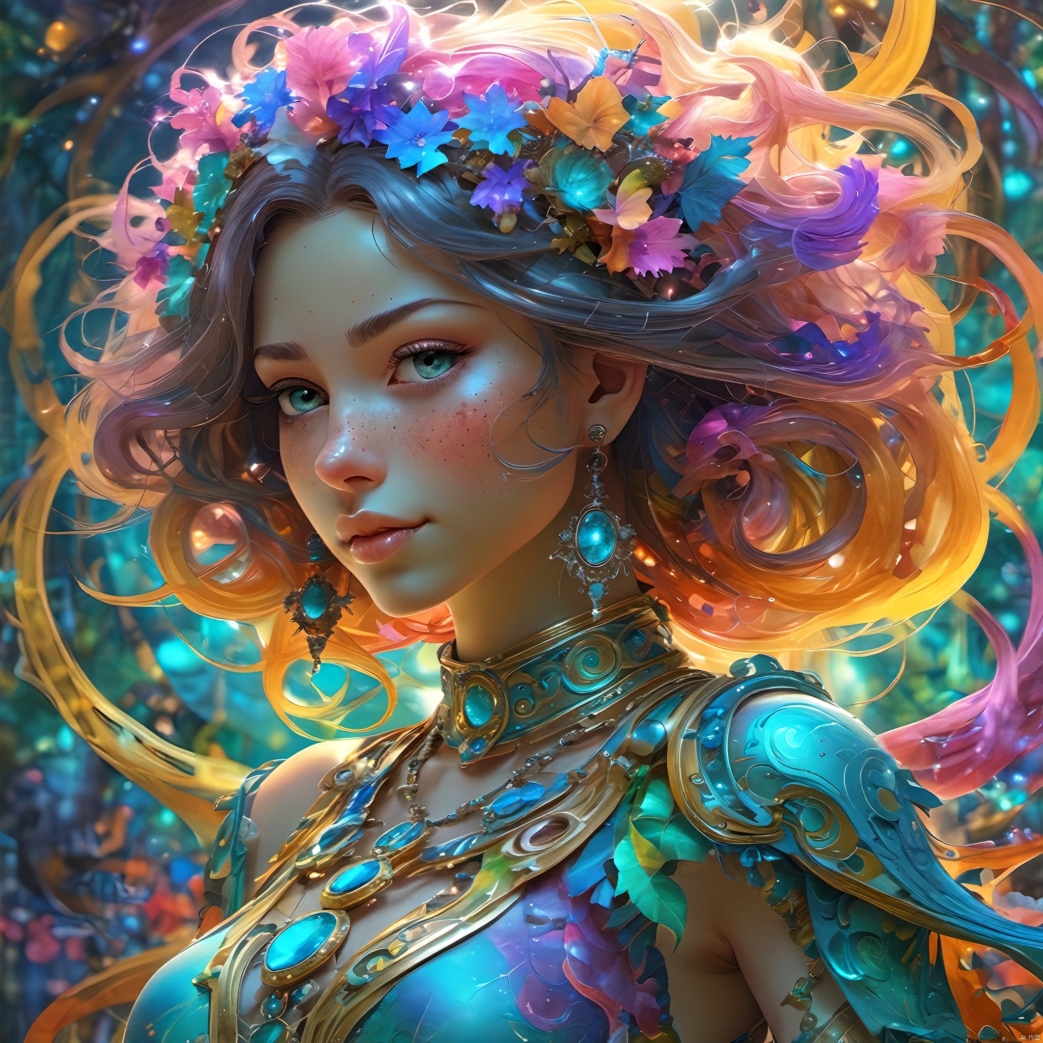 1girl,Authenticity,

magical radiance, Concept art,
fractal, colorful, depth of field , vivid colors, 
﻿