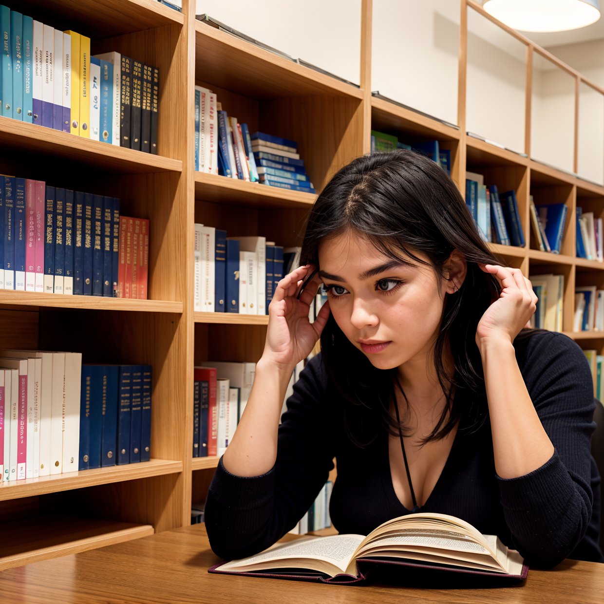 person focuses on study in a bibliotheque