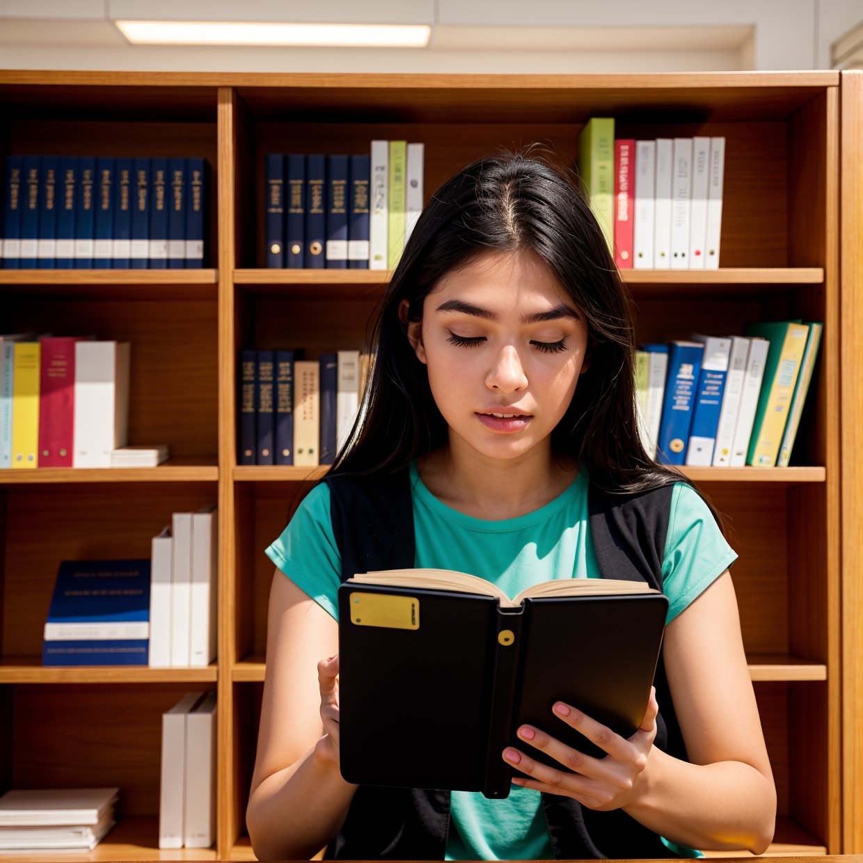 person focuses on study in a bibliotheque