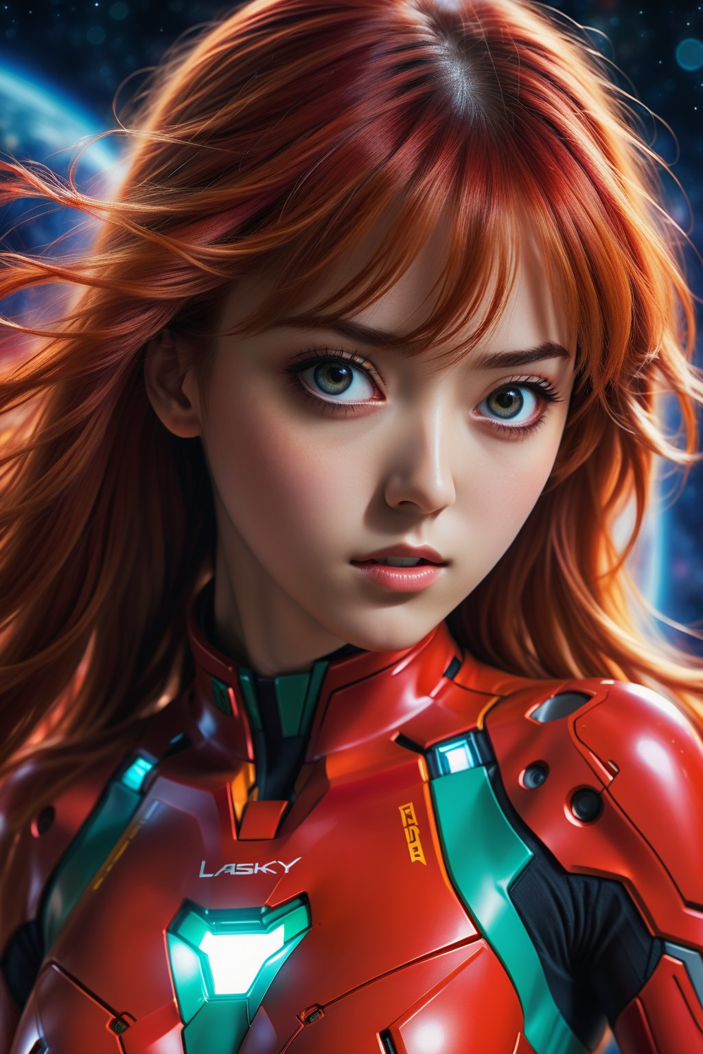 (best quality, masterpiece, colorful, dynamic angle, highest detailed)(Asuka Langley),upper body photo,fashion photography of cute red long hair girl (Asuka Langley),dressing high detailed Evangelion red suit (high resolution textures),in dynamic pose,bokeh,(intricate details, hyperdetailed:1.15),detailed,moonlight passing through hair,perfect night,(fantasy art background),(official art, extreme detailed, highest detailed),HDR+
,large-eyed ,more detail XL