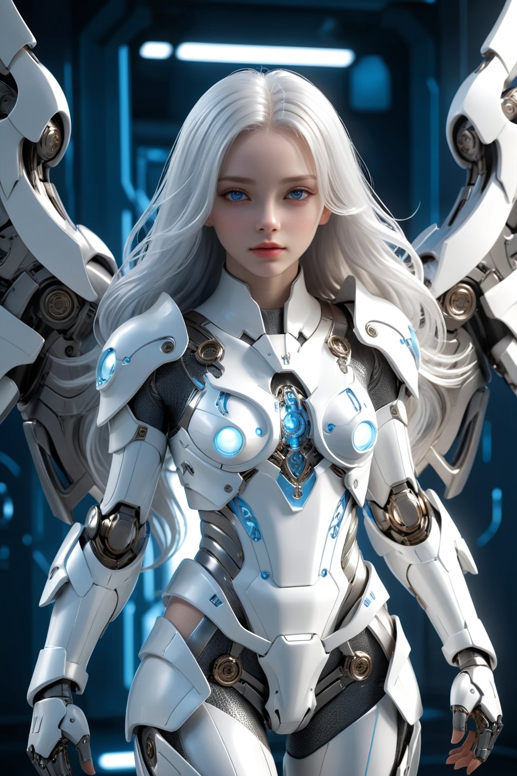 (ultra realistic,best quality),photorealistic,Extremely Realistic, in depth, cinematic light,hubgwomen,hubg_beauty_girl,

front_view, masterpiece, best quality, photorealistic, raw photo, (1girl, looking at viewer), long white hair, mechanical white armor, intricate armor, delicate blue filigree, intricate filigree, red metalic parts, detailed part, dynamic pose, detailed background, dynamic lighting, HUBG_Mecha_Armor,

intricate background, realism,realistic,raw,analog,portrait,photorealistic,hubg_mecha_girl