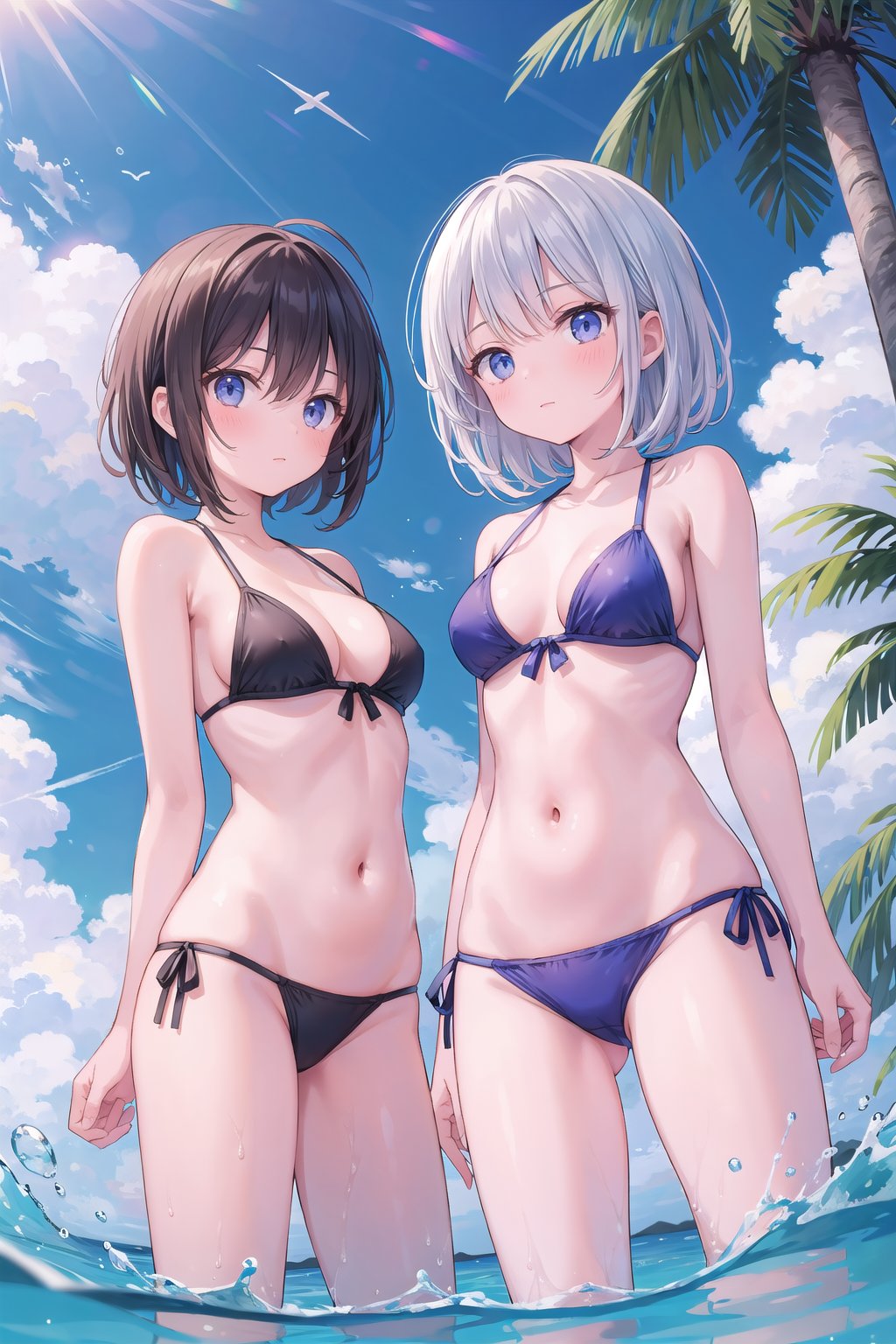 (masterpiece), (2girls), swimsuit