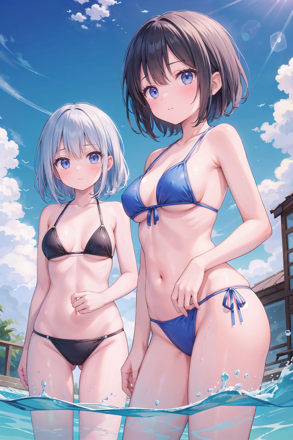 (masterpiece), (2girls), swimsuit