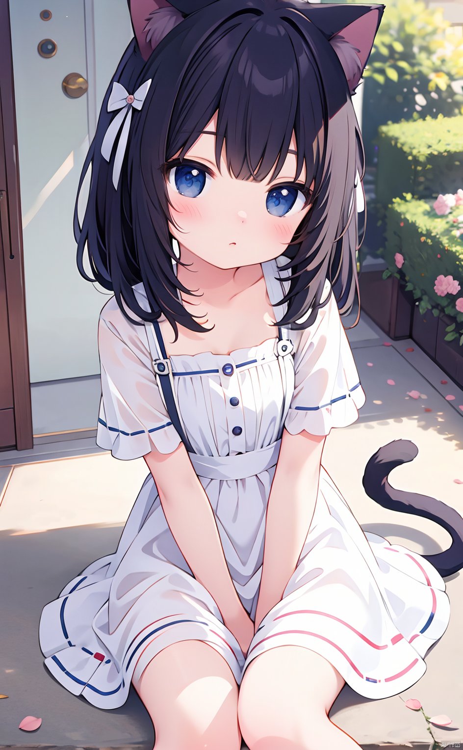  masterpiece,8k,best quality,loli,solo,kawaii,(depth of field),bunches,room,cat ear,white ribbon