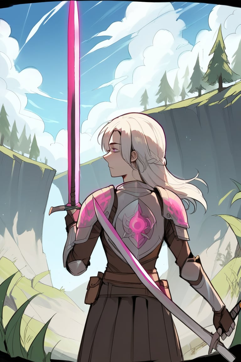 score_9, score_8_up, score_7_up, score_6_up, score_5_up, score_4_up, 1girl, warrior, armor, fully clothed, solo, scenery, mature female, holding sword, glowing, magical, upper body