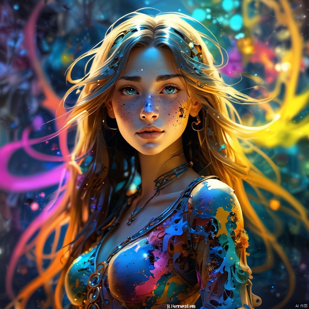 1girl,

magical radiance, Concept art,depth of fieldm, realistic, fractal, colorful, depth of field, vivid colors, volumetric lighting, ink stains, ink splatters, ink runs, ink spots, faded ink linquivera