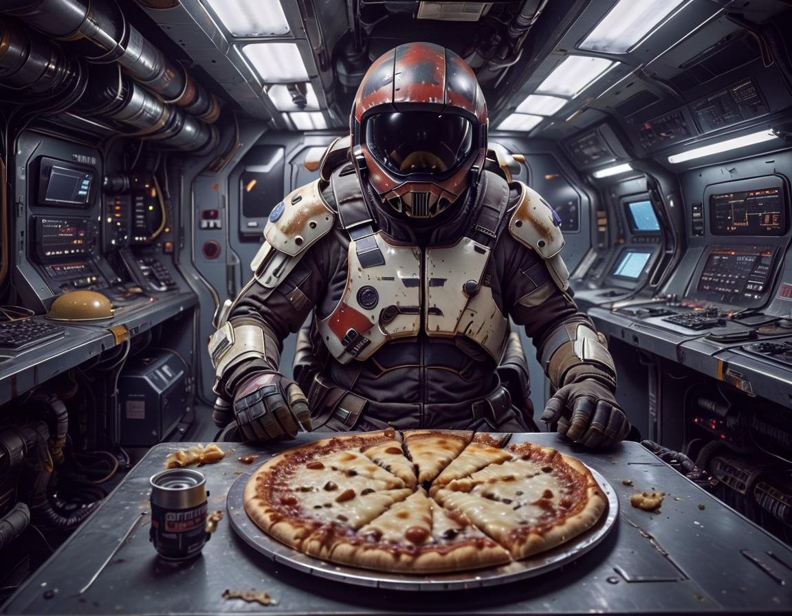 (A funny still from a new film featuring mhelmet artstyle artstyle's character trying to eat an entire pizza:1.2), messy result <lora:2024-04-01 - mjhelmet - 64dim - LoRA.safetensors:1>