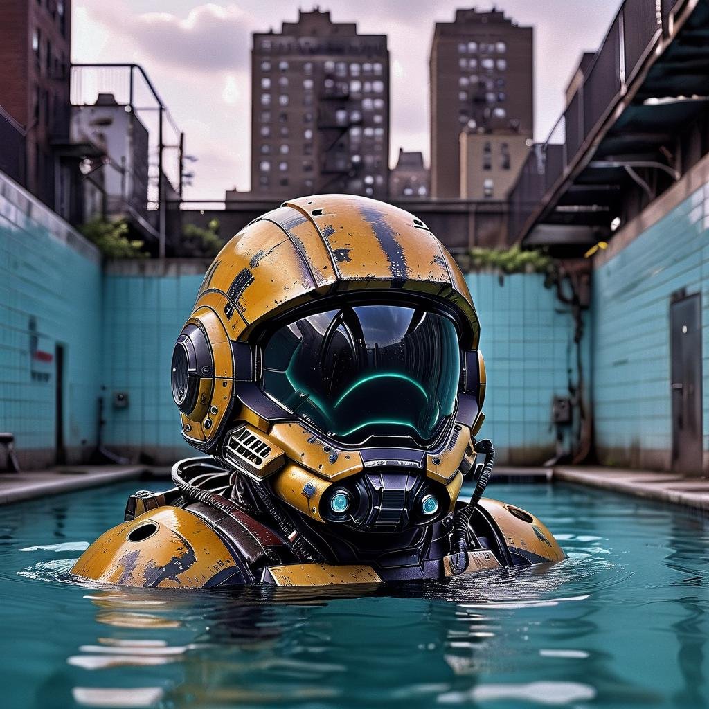 <lora:2024-04-01 - mjhelmet - 64dim - LoRA.safetensors:1> mhelmet artstyle, (swimming in the public pool in the Bronx.:2.0) 