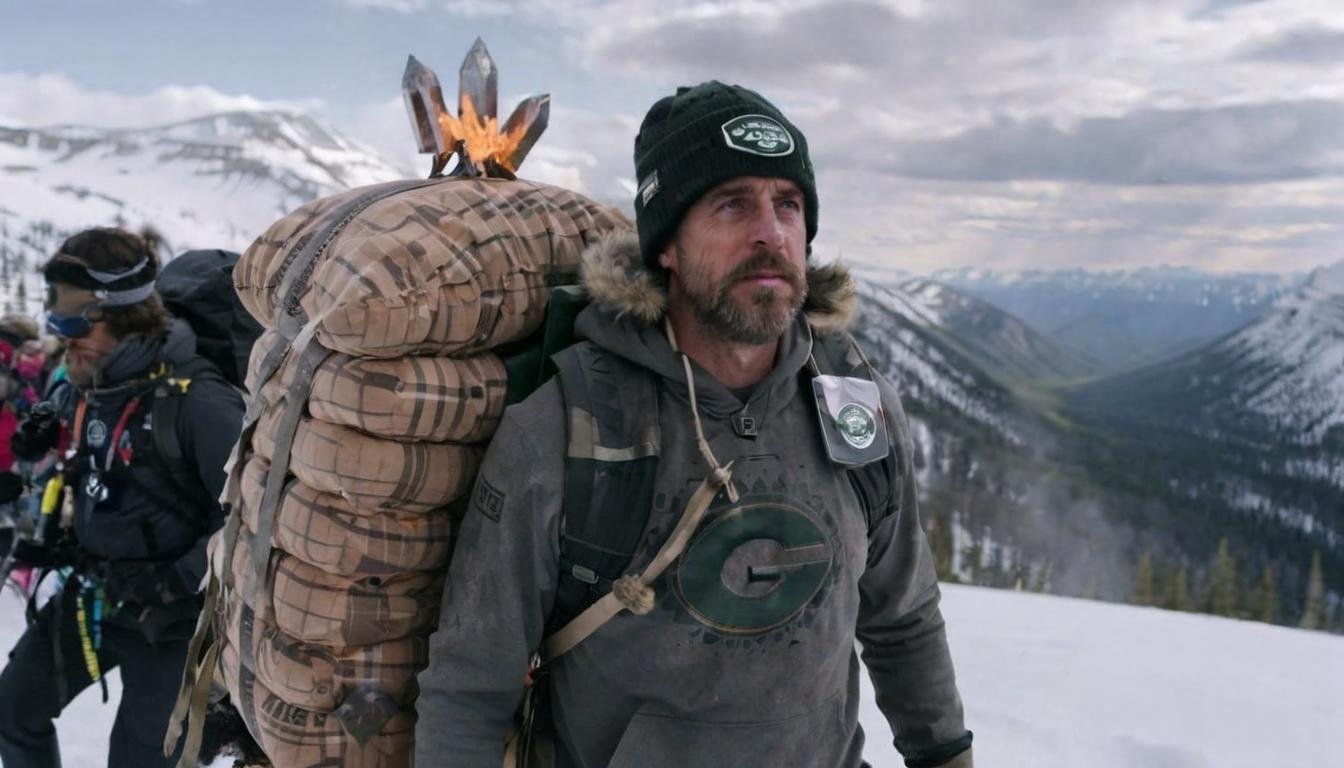 ,   Film scene featuring aaronrodgers person Person, as they lead an expedition to find the legendary Pillow Mountain, a peak made entirely of ancient cushions, emphasizing soft summits. <lora:Aaron Rodgers SDXL - Trigger is aaronrodgers person:1>  <lora:Explosion Artstyle - Trigger is Explosion Artstyle:1> Explosions.,  <lora:Q Shaman - Trigger w Qhornguy Person:1> qhornguy pers